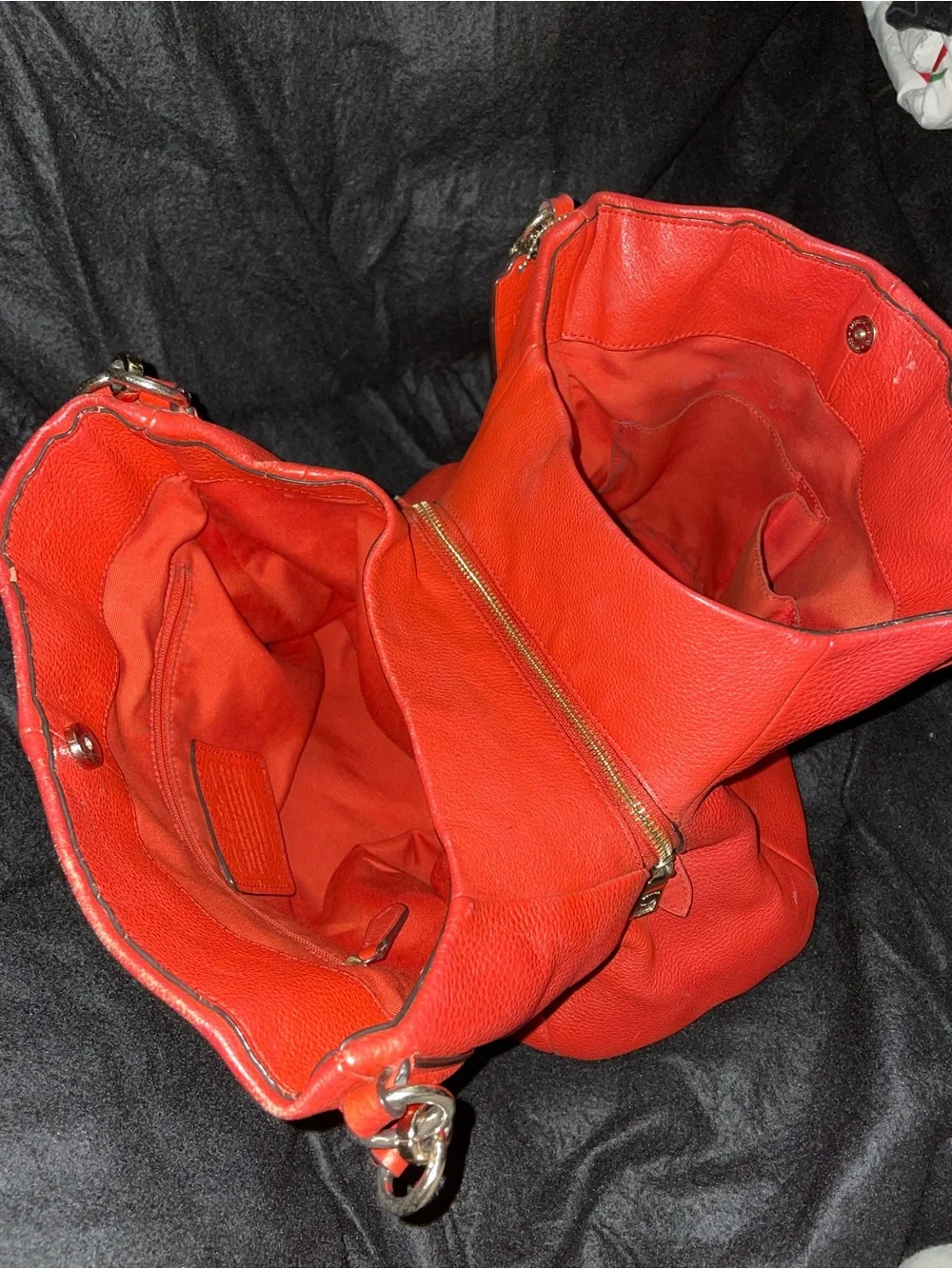 Coach Red Pebbled Leather Shoulder Bag with Gold Logo